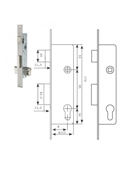 Cerradura Tesa 2210/28/ssi Sin cerradero Sin escudo