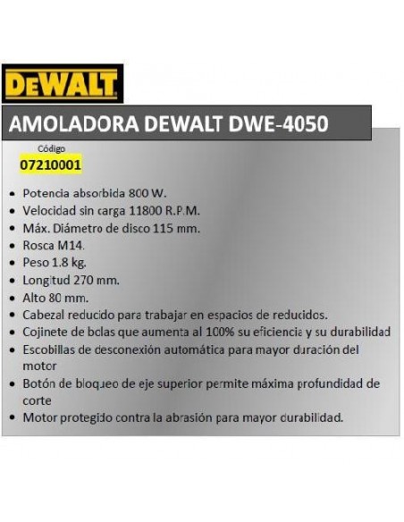 AMOLADORA DEWALT   800 w.     DWE4050-QS