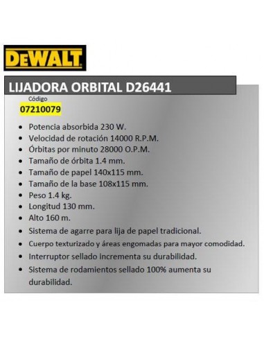 LIJADORA DEWALT ORBITAL D26441-QS
