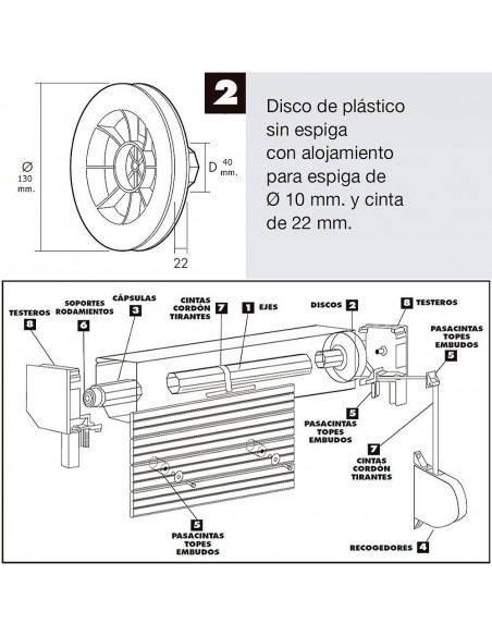 Disco Persiana Plastico Octogonal  130x40 mm. Cinta 22 mm.