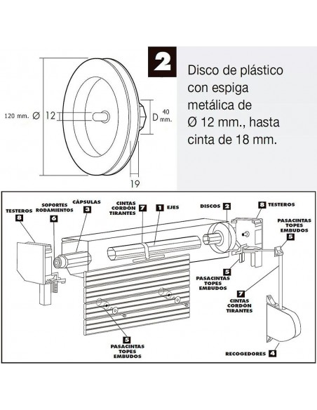 Disco Persiana Plastico Espiga Metal 120x40 mm. Cinta 18 mm.