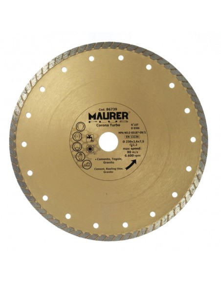 Disco Diamante Maurer Continuo Turbo 230 mm.