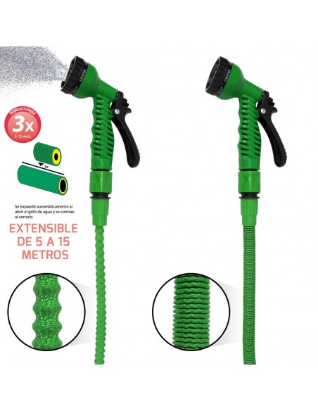 Tubo Extensible Riego Compacto 5 A 15 Metros Con Pistola 7 Posiciones