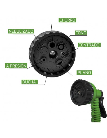 Tubo Extensible Riego Compacto 5 A 15 Metros Con Pistola 7 Posiciones