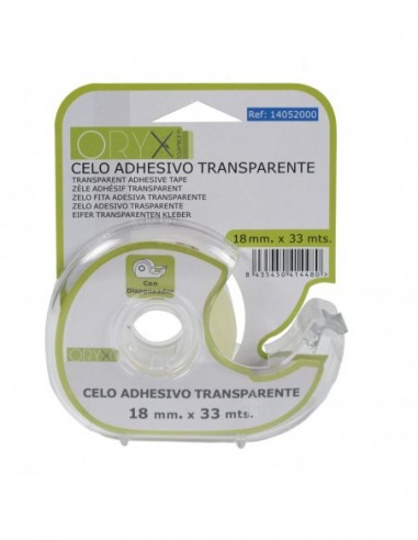 Cinta Celo Adhesivo Transparente 18 mm. x 33 Mts. Con Dispensador.
