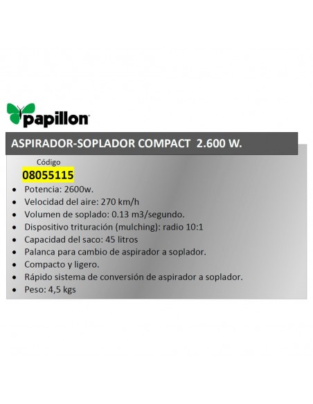 Aspirador /Soplador Papillon Compact 2600 Watios 2