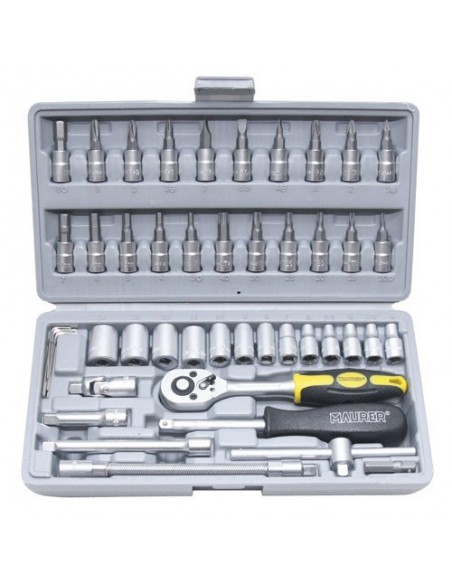 Juego Llaves Vaso + Puntas Maurer 46 Piezas 1/4" 2