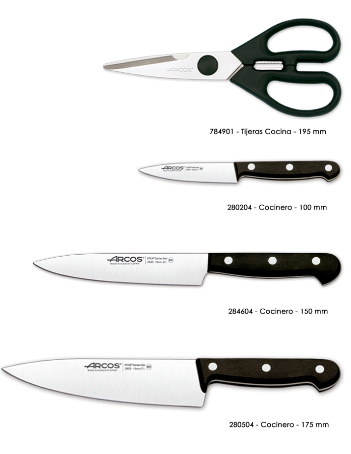 Arcos Niza - Taco de 5 cuchillos y tijera (6pzas) + 610600 - Afilador con  mango