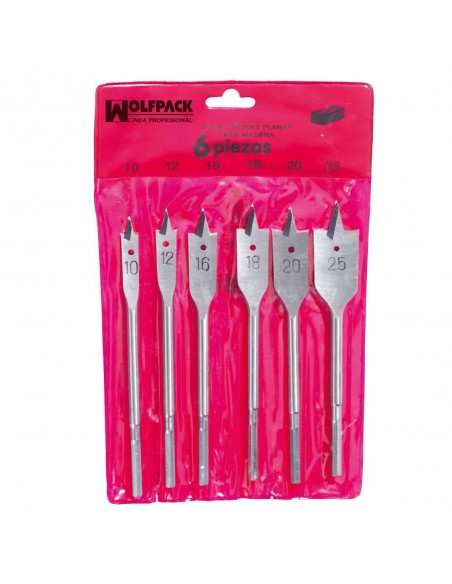 Juego Brocas Planas Madera 3 Piezas Wolfpack 6 Piezas