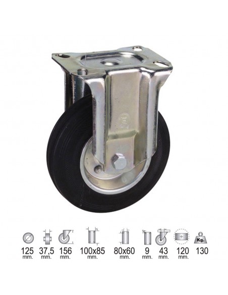 Rueda Industrial Goma Negra Fija 125mm 2