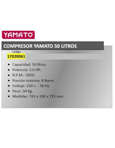 COMPRESOR YAMATO           50 lt.  HP 2