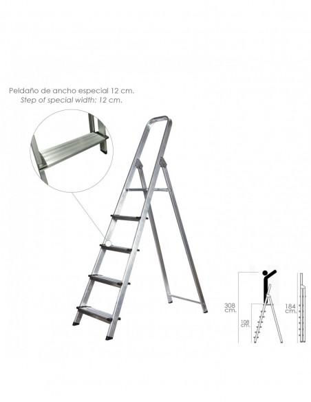 Escalera Aluminio Maurer Doméstica Profesional EN131 - 5 Peldaños 2