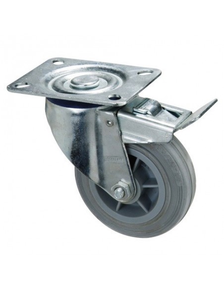 Rueda Industrial Goma Gris Placa con freno 100mm