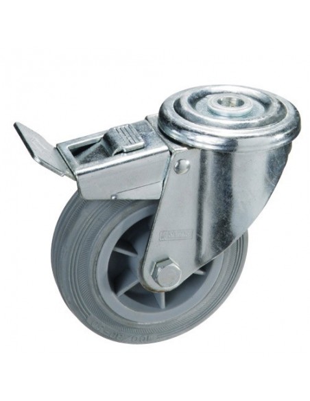 Rueda Industrial Goma Gris Pasante con freno100mm