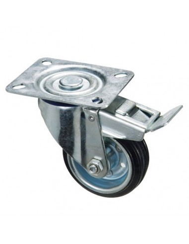 Rueda Industrial Goma Negra Placa con freno   80mm
