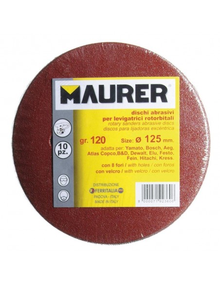 Lija Recambio Velcro 125ø  LRO 450 Con Agujeros. Grano 120. 10 piezas 2