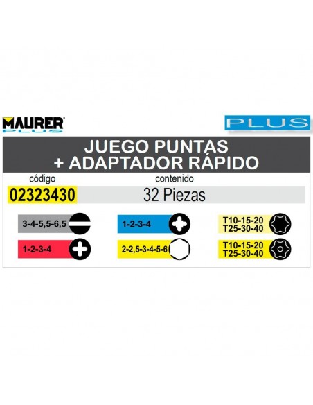 Juego Puntas Maurer + Adaptador Rápido 32 Piezas 2