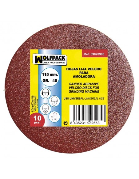 Lija Recambio Velcro Amoladora 115ø  Grano 40. 10 piezas 2