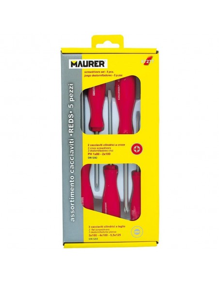 Juego Destornilladores Maurer 5 Piezas Mango Rojo